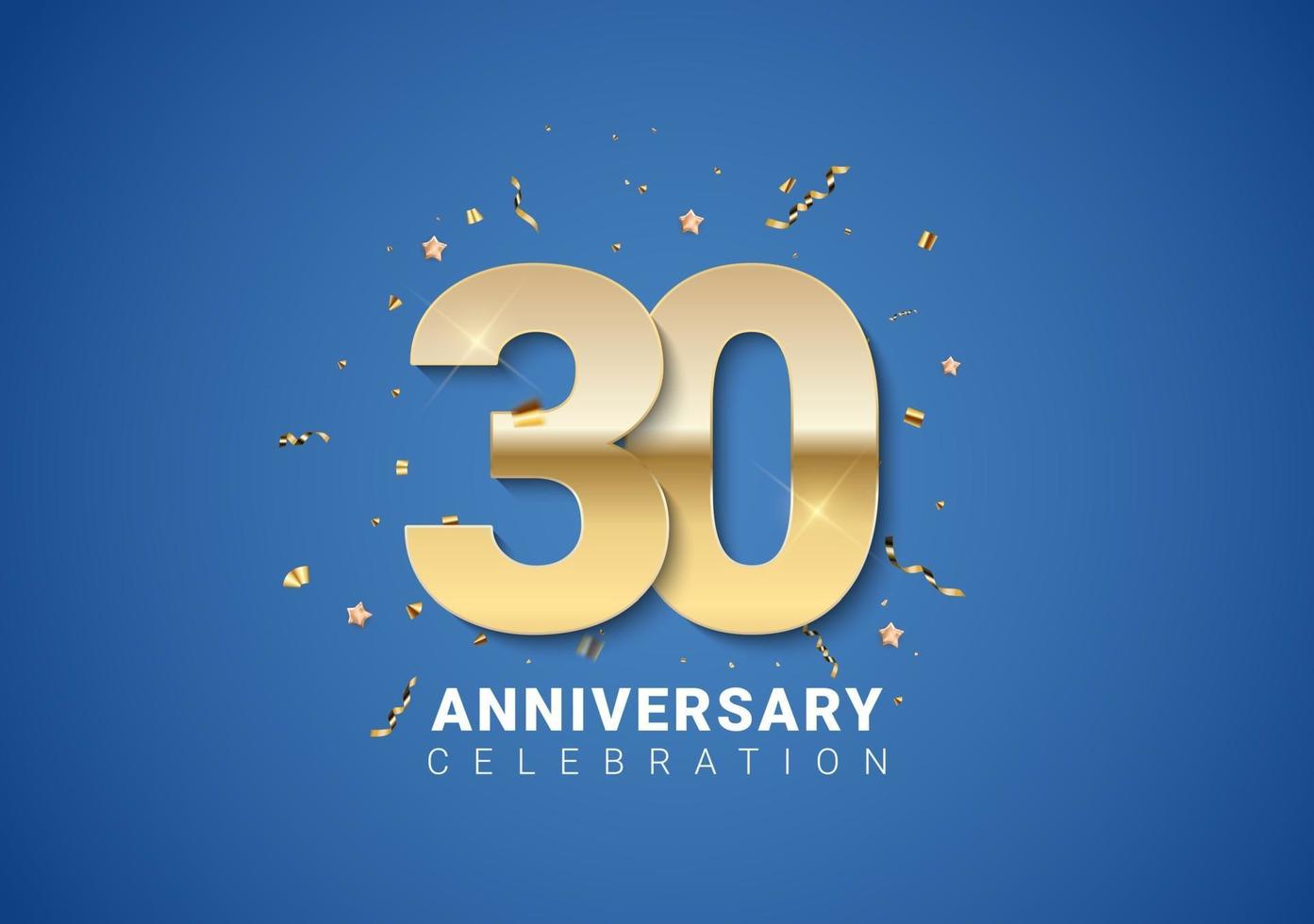 30 anniversary background with golden numbers, confetti, stars vector