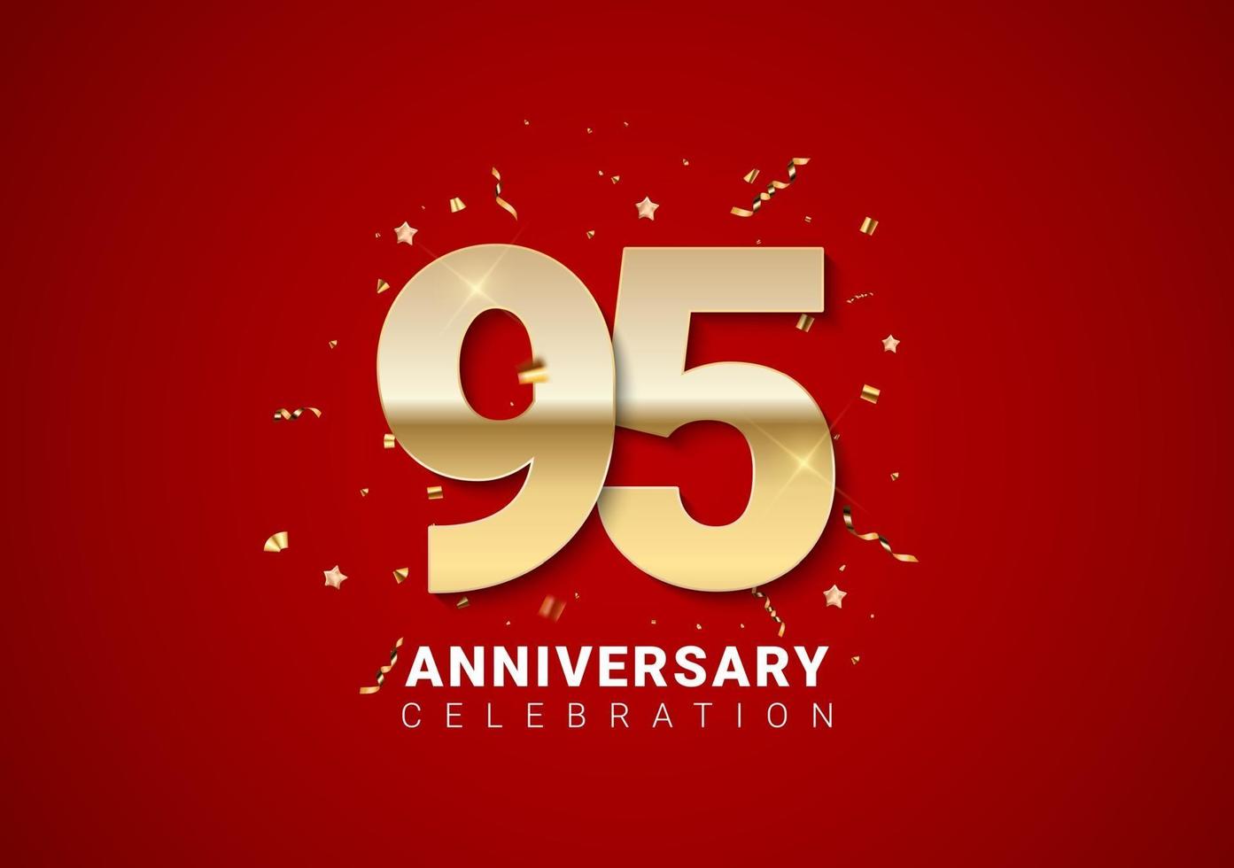 95 anniversary background with golden numbers, confetti, stars vector