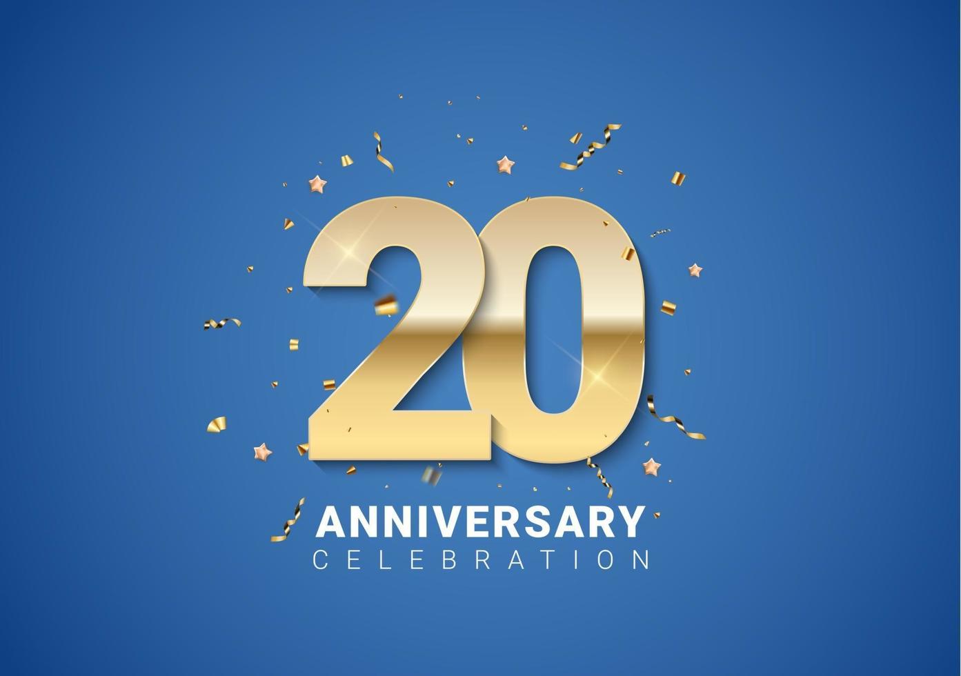 20 anniversary background with golden numbers, confetti, stars vector