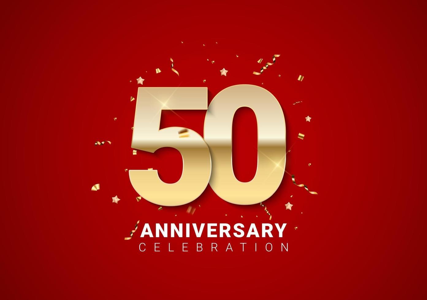 50 anniversary background with golden numbers, confetti, stars vector