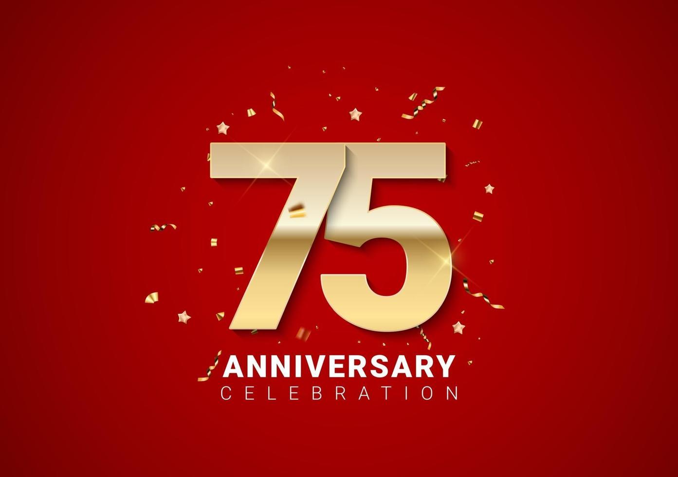 75 anniversary background with golden numbers, confetti, stars vector