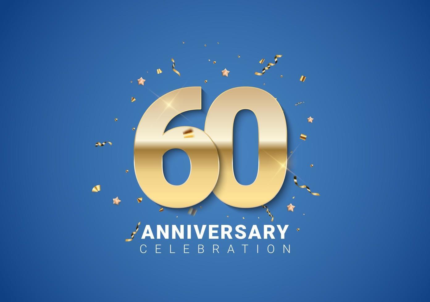 60 anniversary background with golden numbers, confetti, stars vector