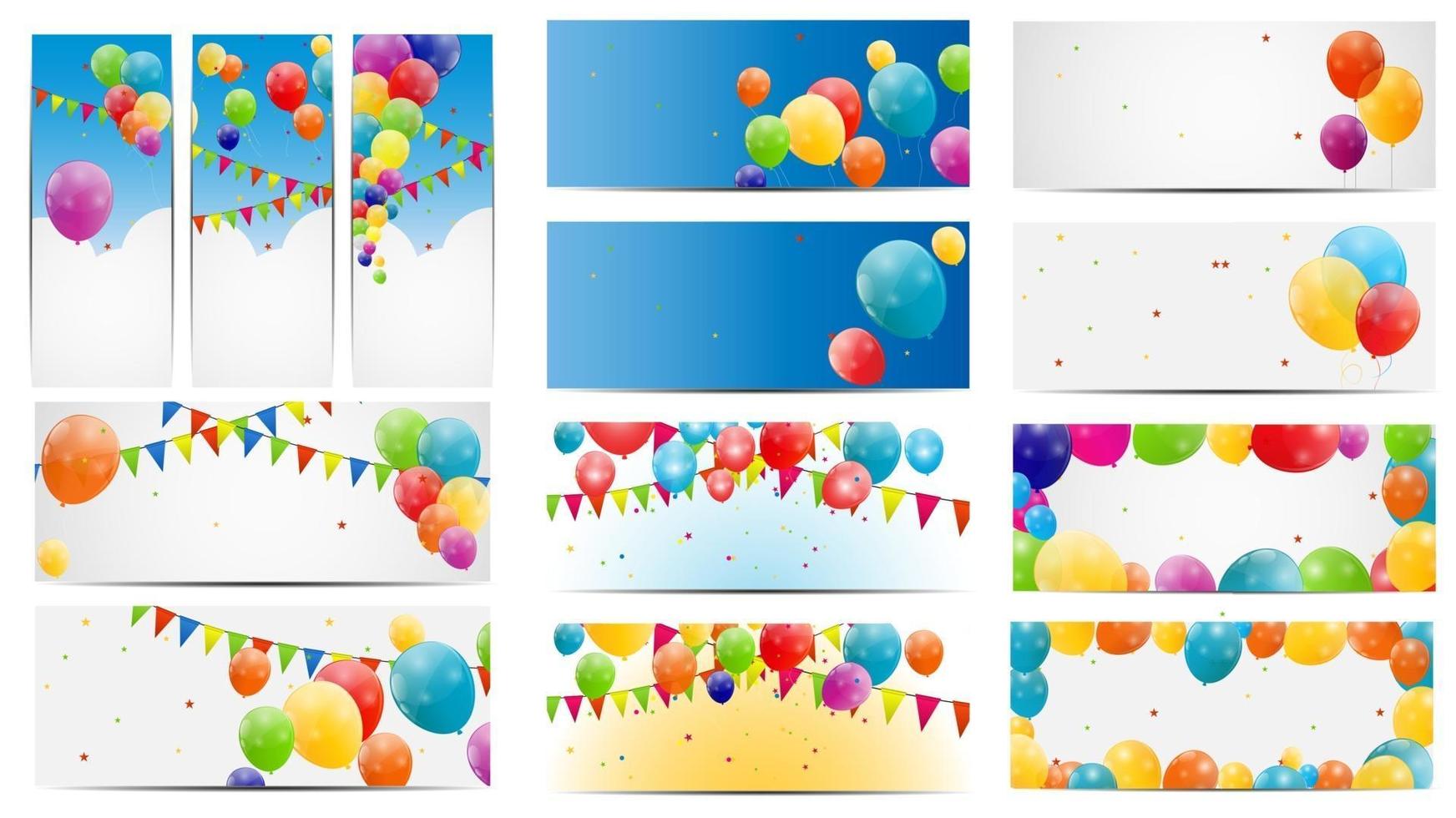 Tarjeta de globos brillantes de color mega set ilustración vectorial vector