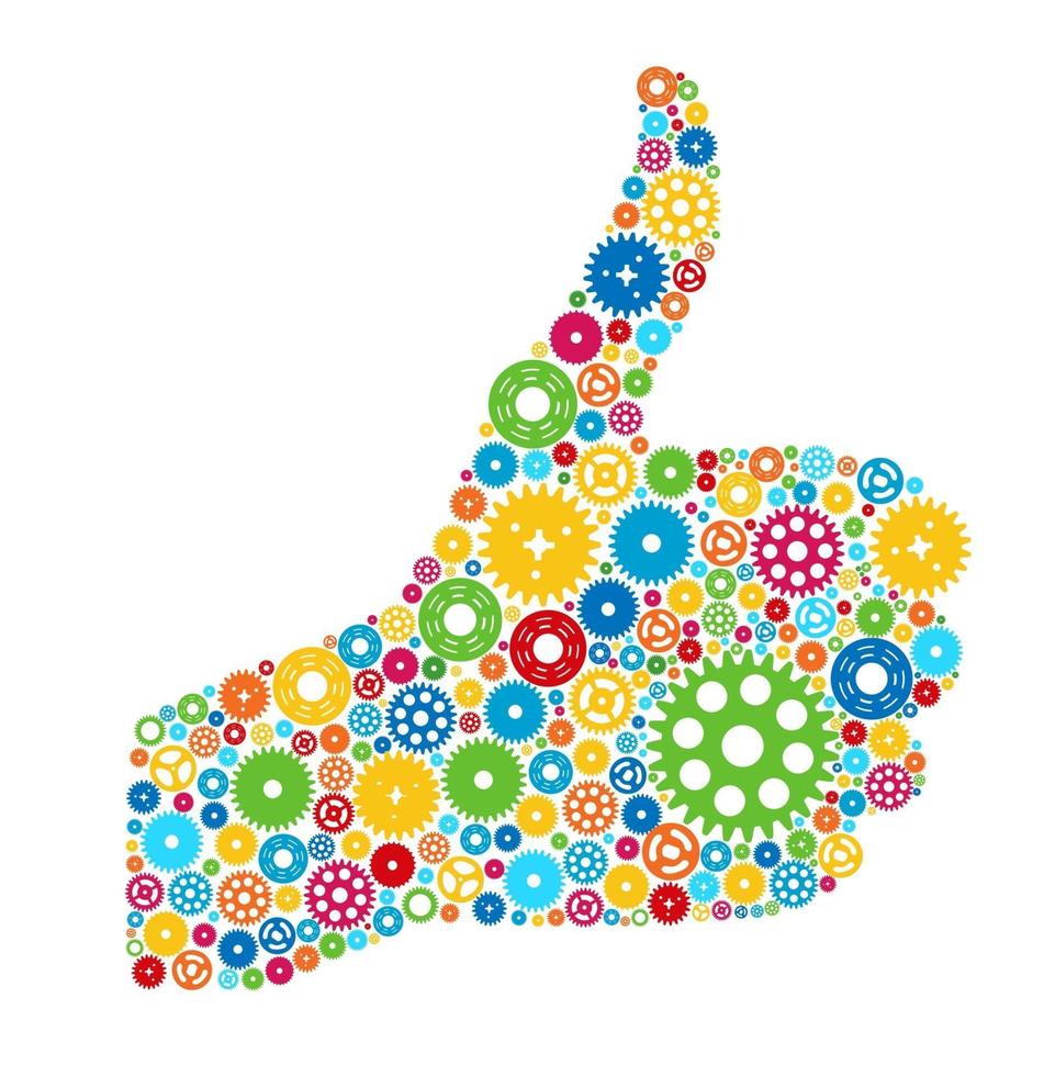 Thumbs Up Symbol, Which is Composed of Colour Gears. Vector