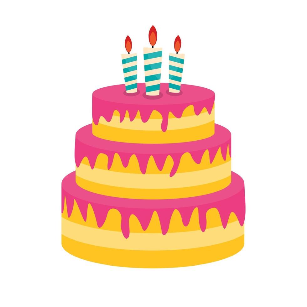 Cute Birthday Cake Icon with Candles. Design Element for Party vector