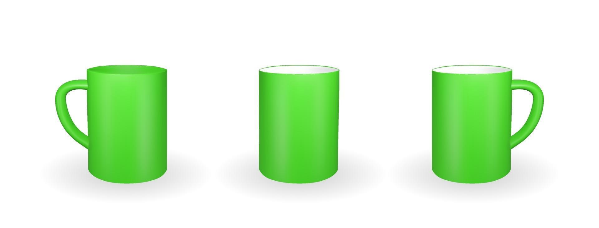 Set of Realistic green mug on a white background. 3D rendering. vector