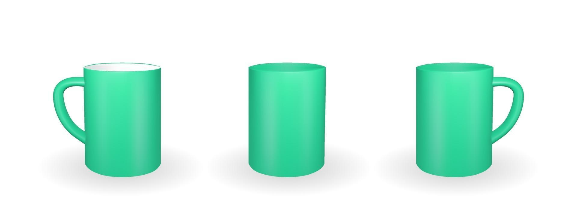 conjunto de taza verde realista sobre un fondo blanco. Representación 3D. vector