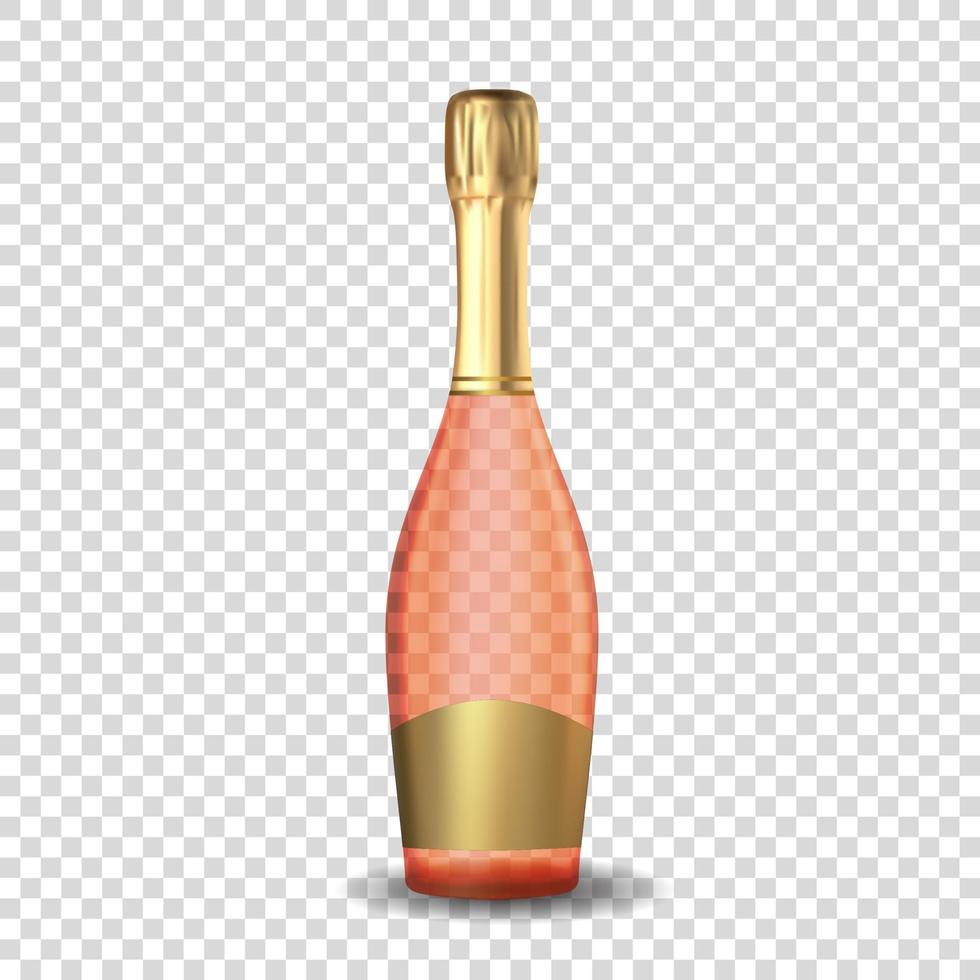 Realistic 3D champagne Rose Pink and Golden Bottle Icon isolated vector