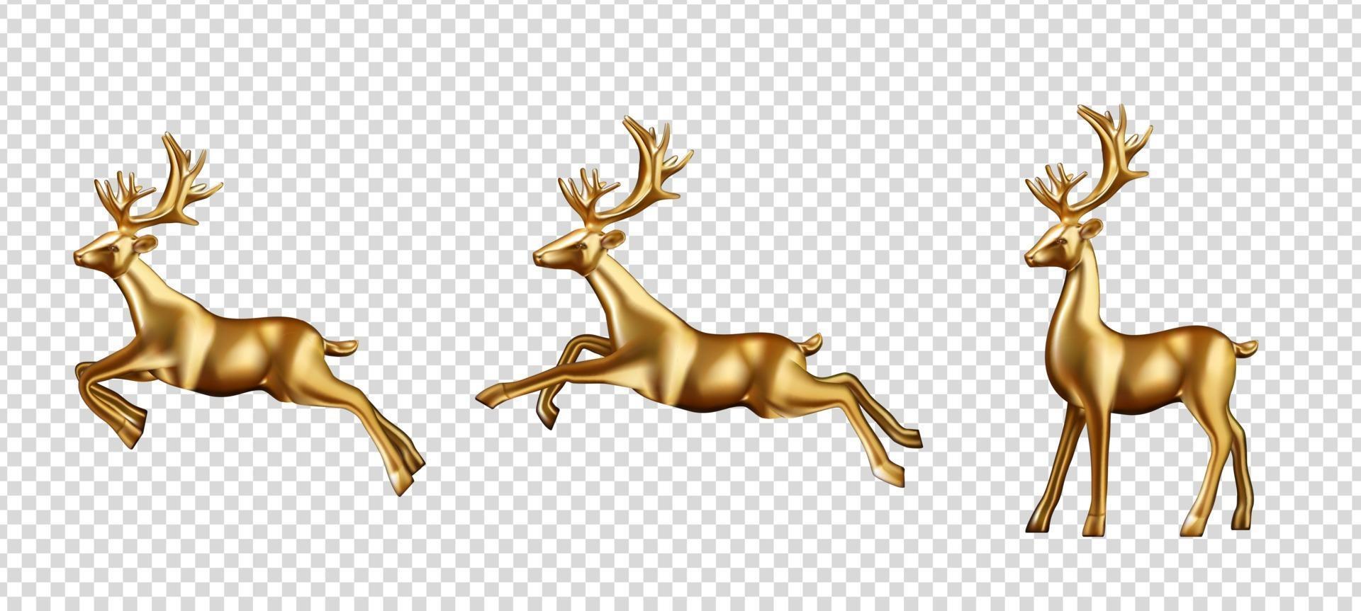 Golden deer 3d decoration for christmas and new year design. vector