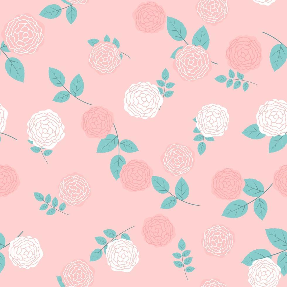 Simple Rose Flower and Leaves Natural Seamless Pattern vector