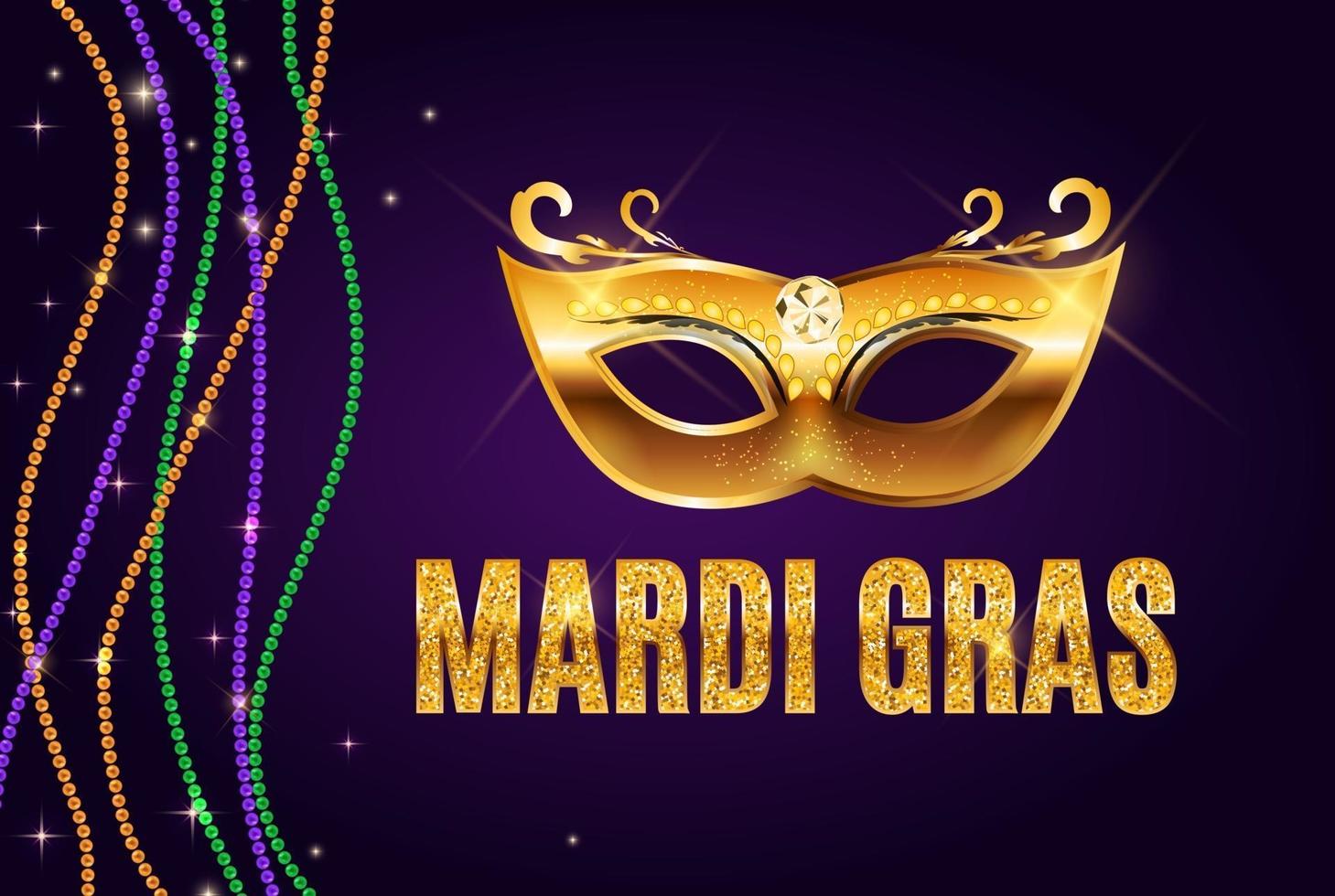 Greeting card template with beads for Mardi Gras for decoration vector