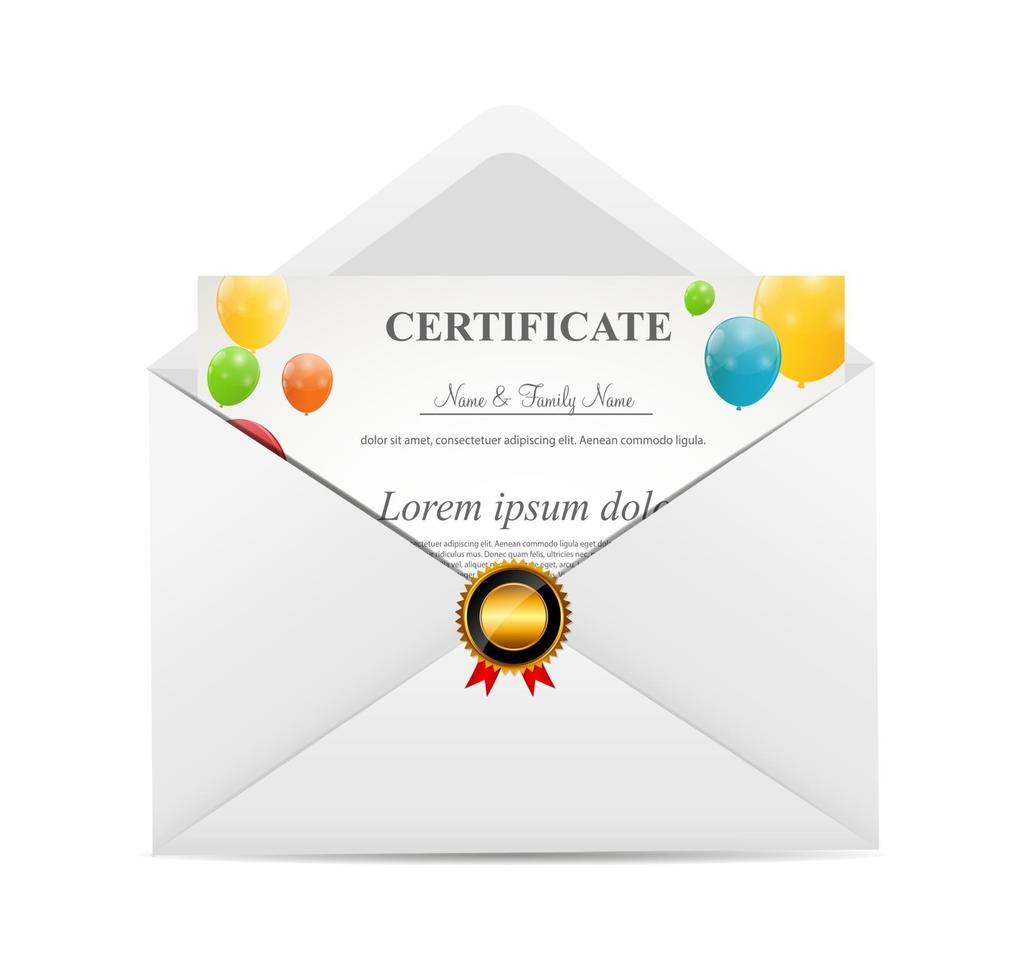 White Envelope with Certificate Vector Illustration