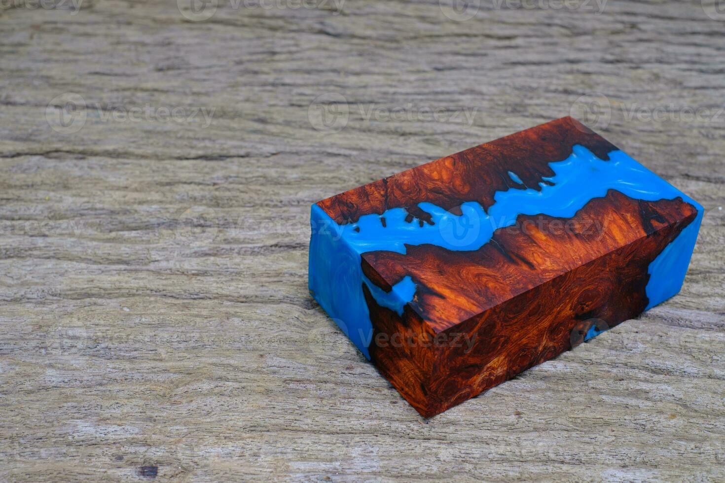 Cube casting epoxy resin with nature burl BURMA PADAUK and maple wood photo