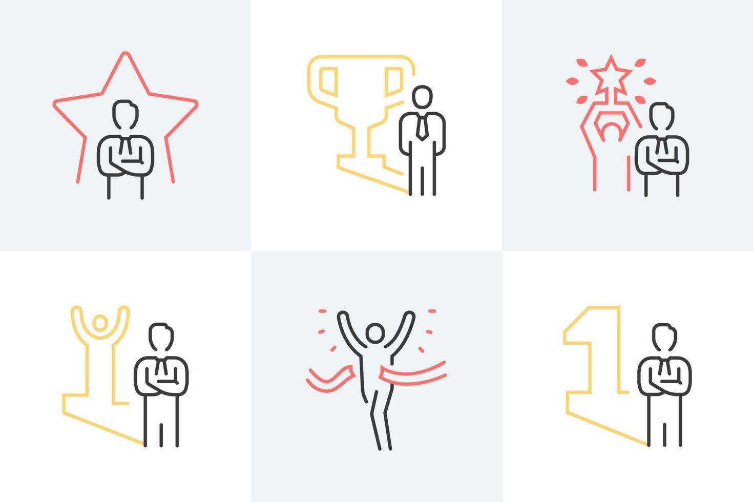 Success and achievement outline icons. vector