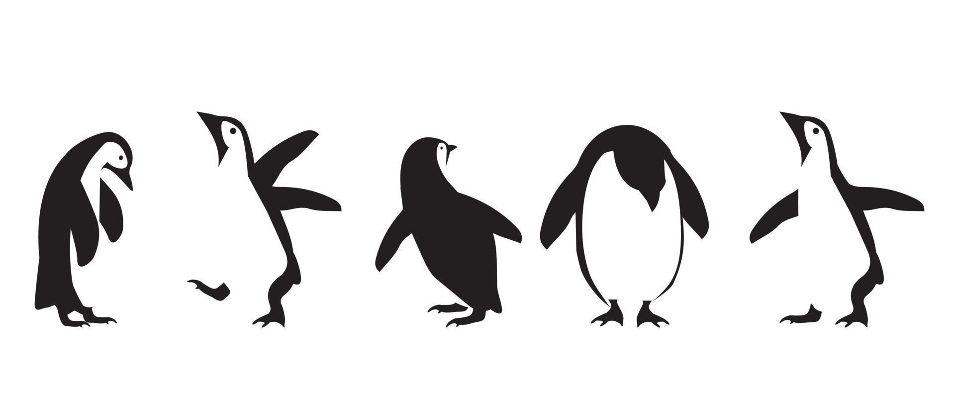 icono de pingüino en diferentes poses conjunto vector