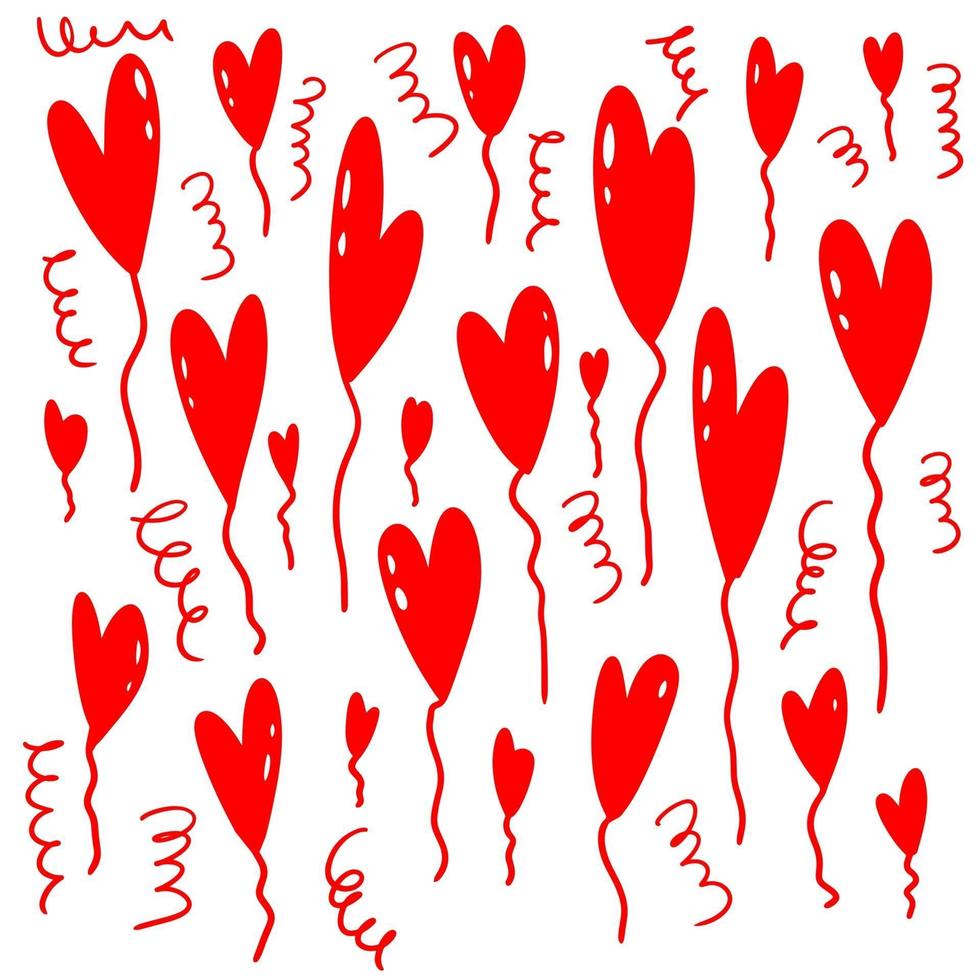 Hand drawn cute red balloon hearts vector