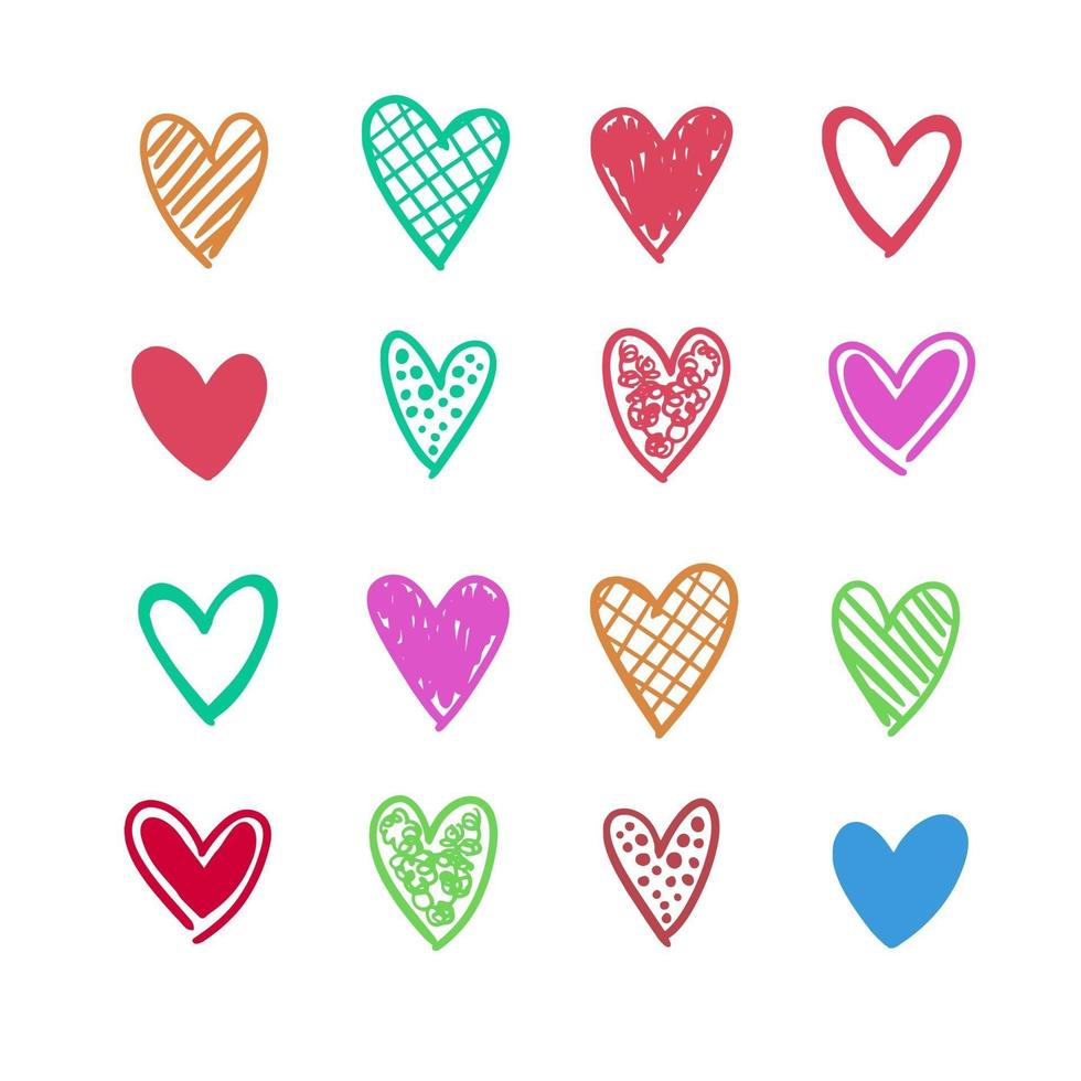 Handmade colorful vector hearts