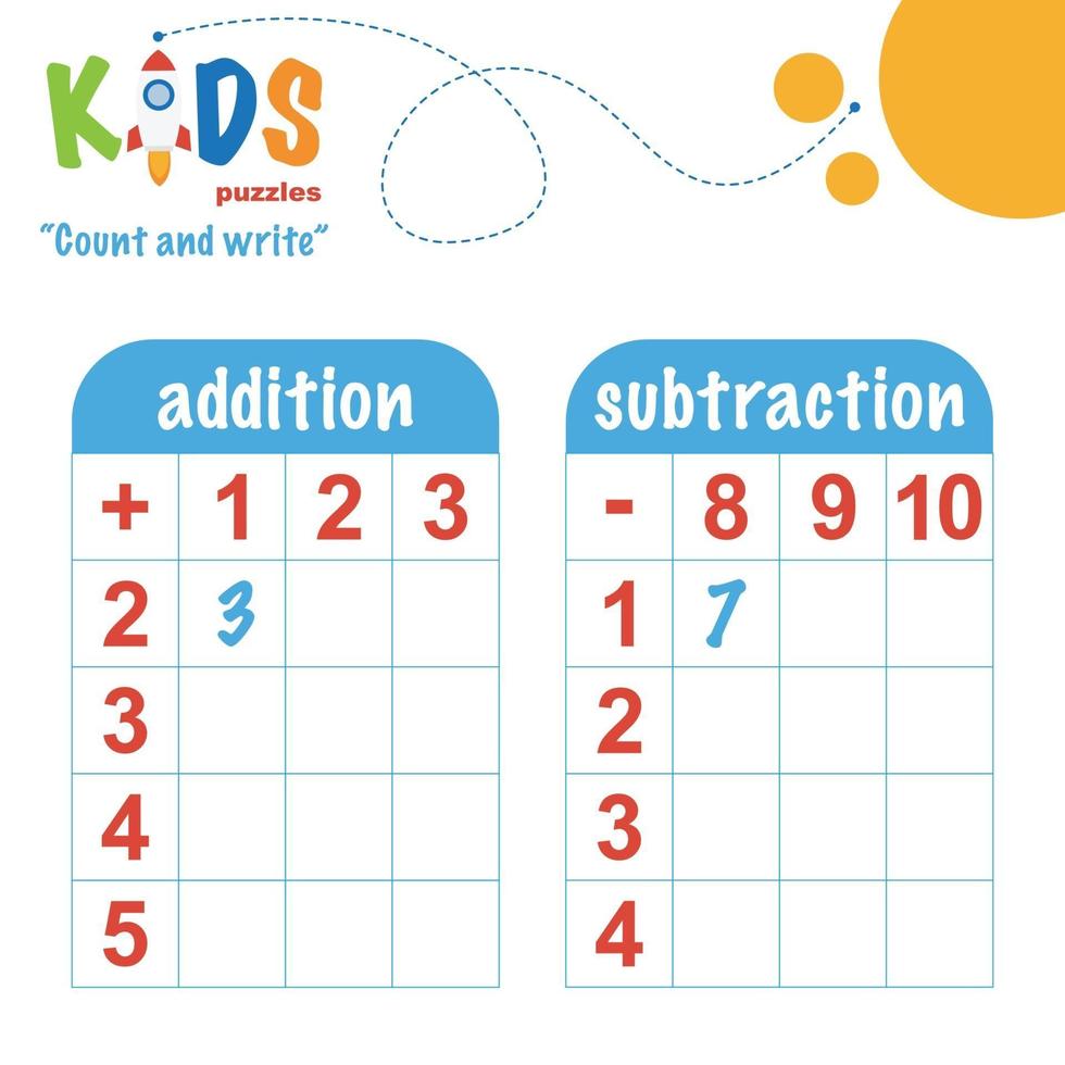 Count and write, printable math worksheet vector