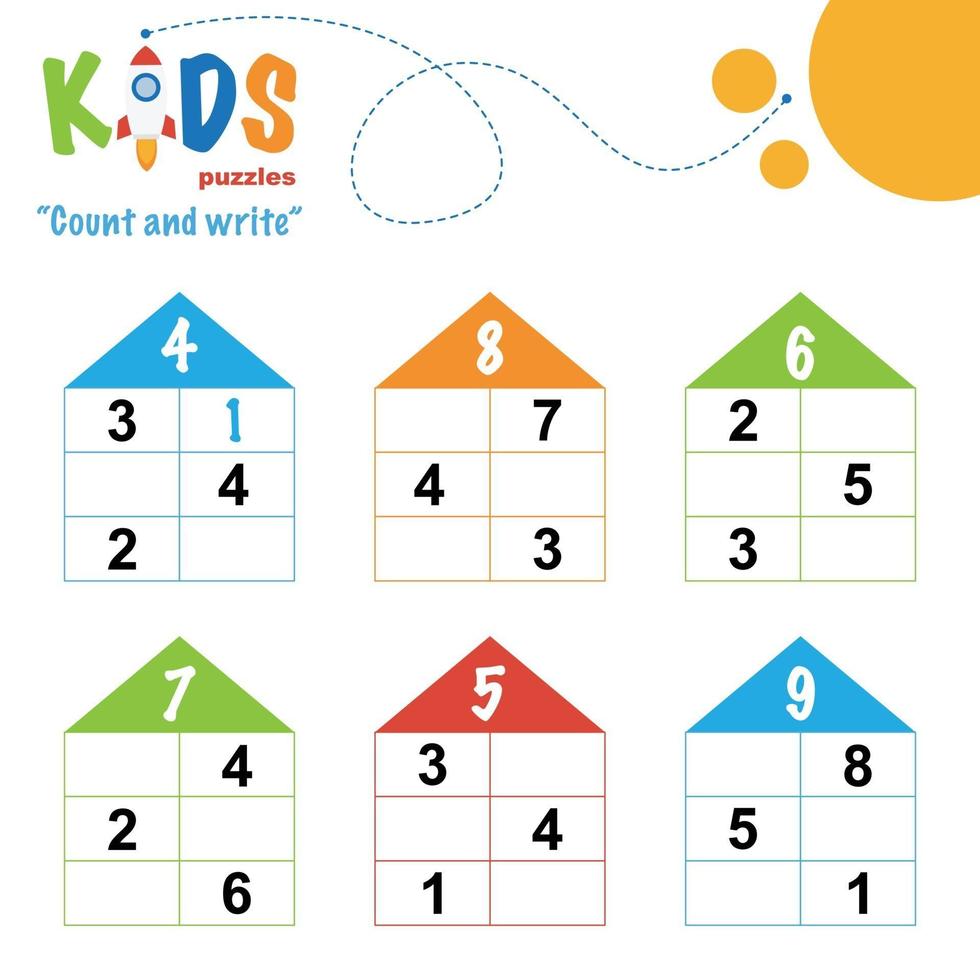 Count and write, printable math worksheet vector