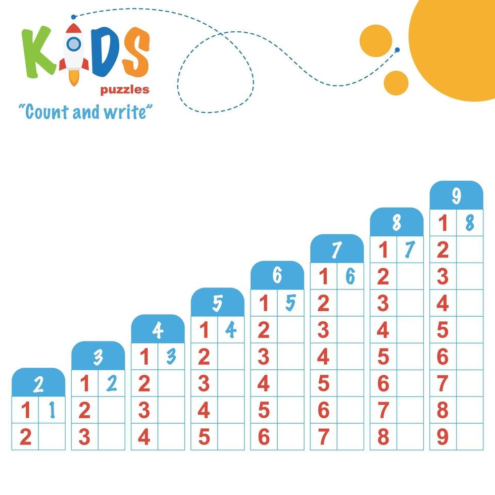 Count and write, printable math worksheet vector