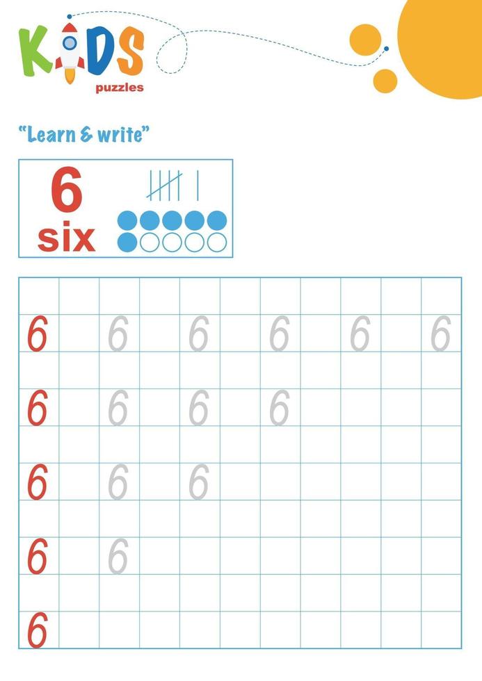 Learn and write numbers. Printable math worksheet vector