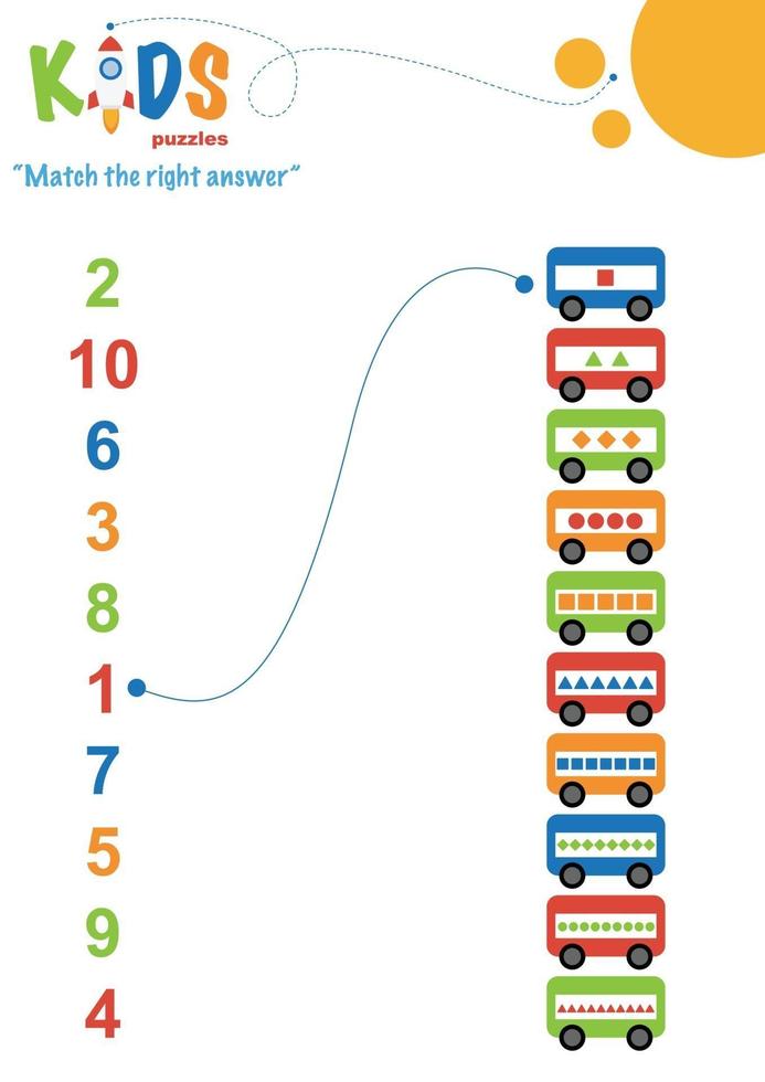 Hoja de trabajo imprimible de aprendizaje de números. coincidir con la respuesta correcta. vector