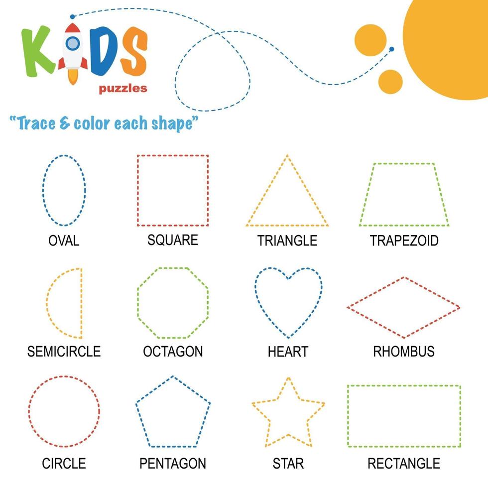 Trace and color the shape. Printable worksheet vector