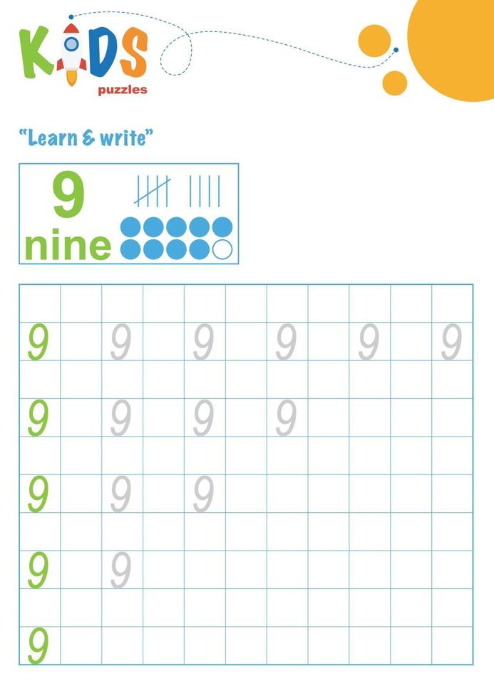 Learn and write numbers. Printable math worksheet vector