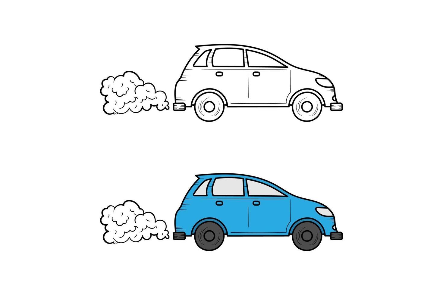 Car exhaust pollution hand drawn illustration sketch and color vector