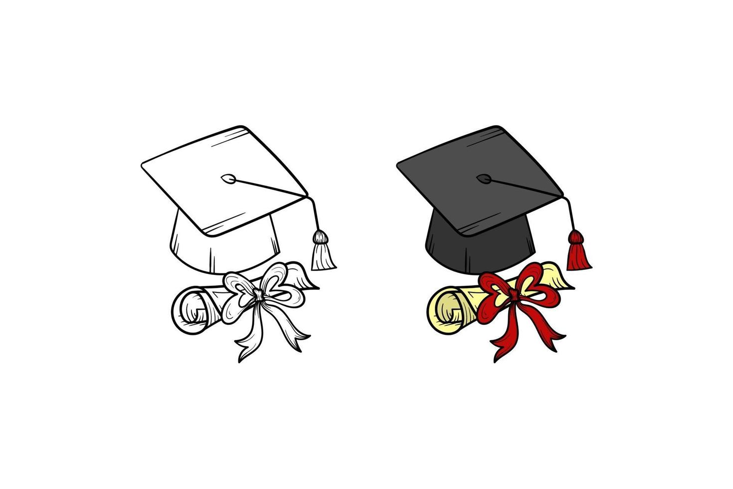 gorro de graduación dibujado a mano ilustración boceto y color vector