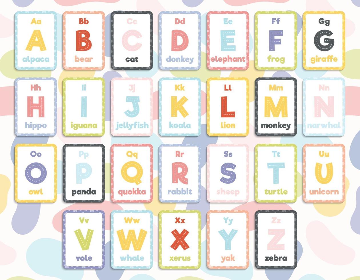 set of 26 printable English alphabet flashcards vector