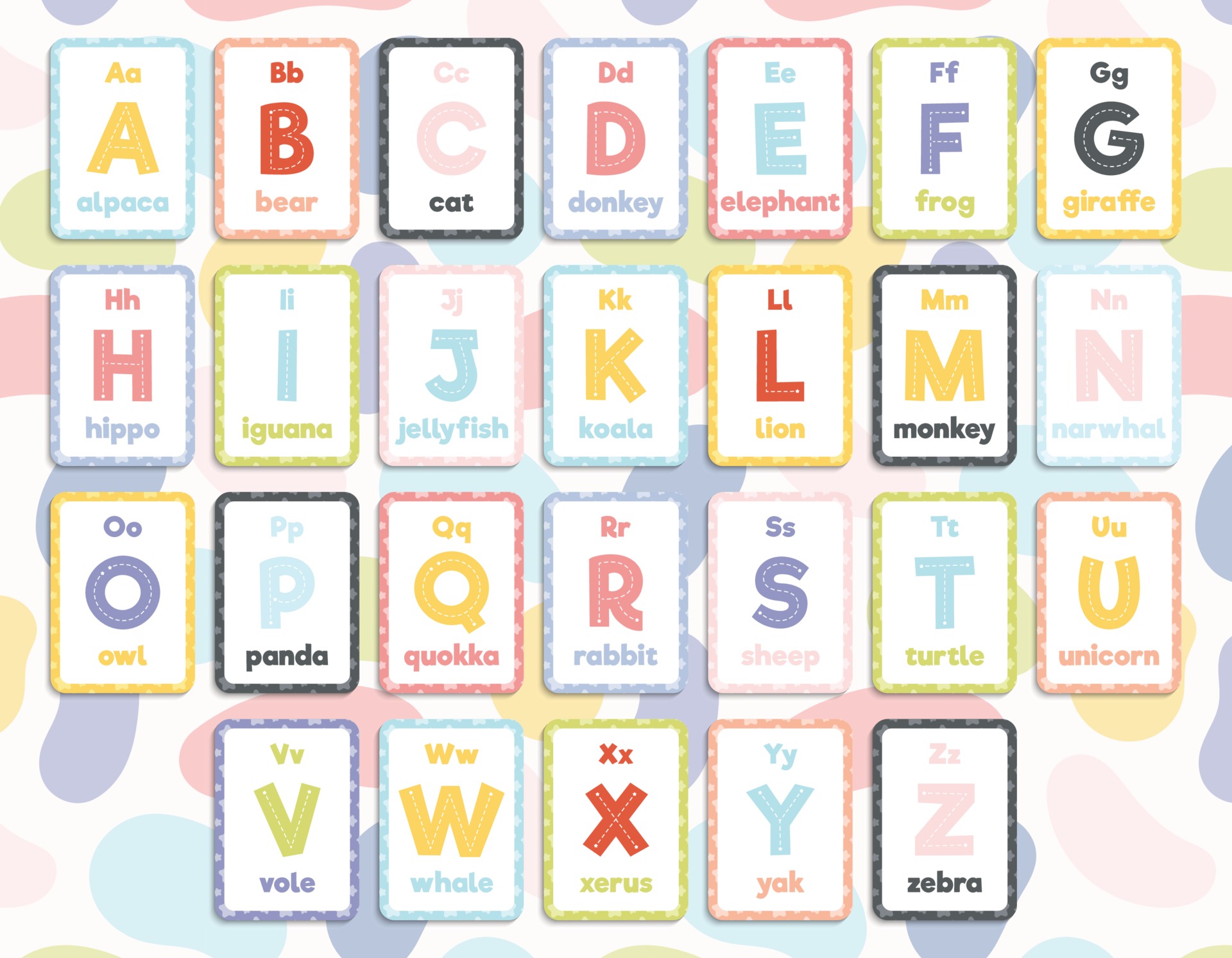 Set Of 26 Printable English Alphabet Flashcards Vector Art At Vecteezy