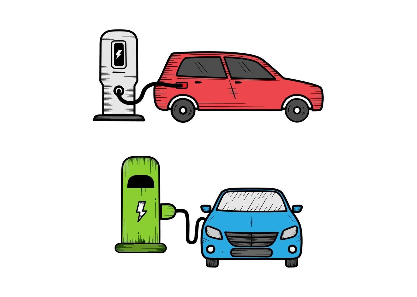 icono de ilustración de dibujado a mano de carga de coche eléctrico vector