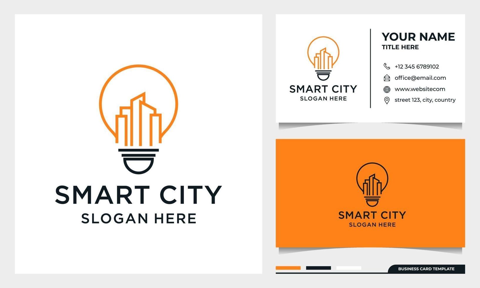 Light Bulb with line art Building Logo Design vector