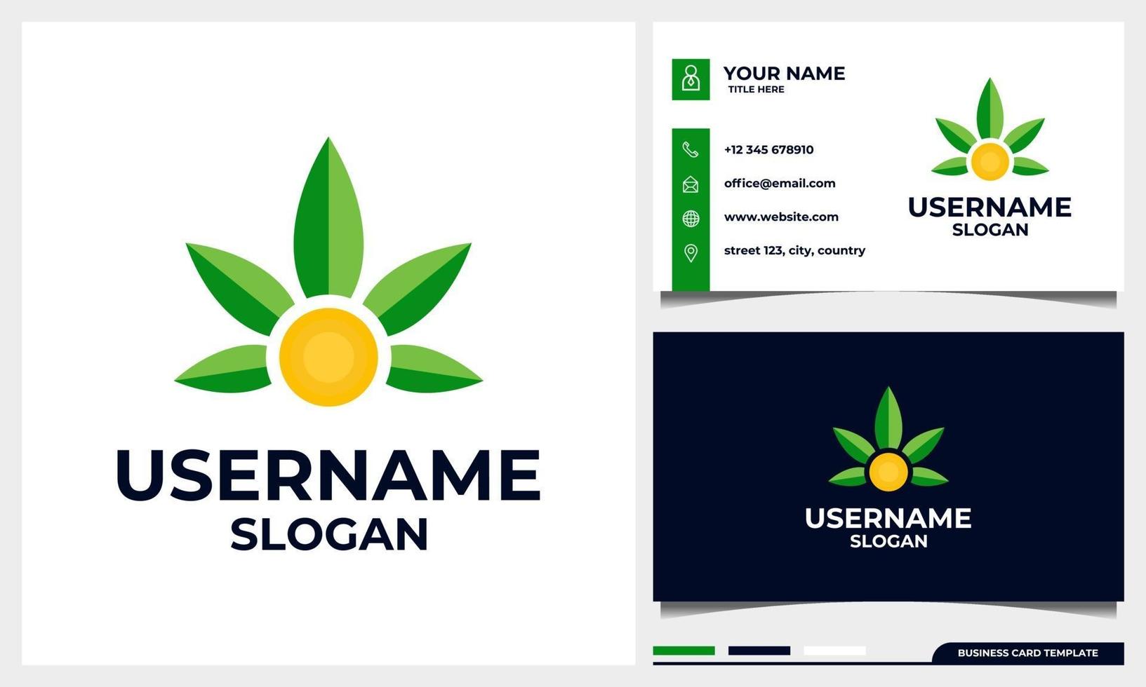 naturaleza hoja verde, hojas con concepto de diseño de logotipo de sol vector