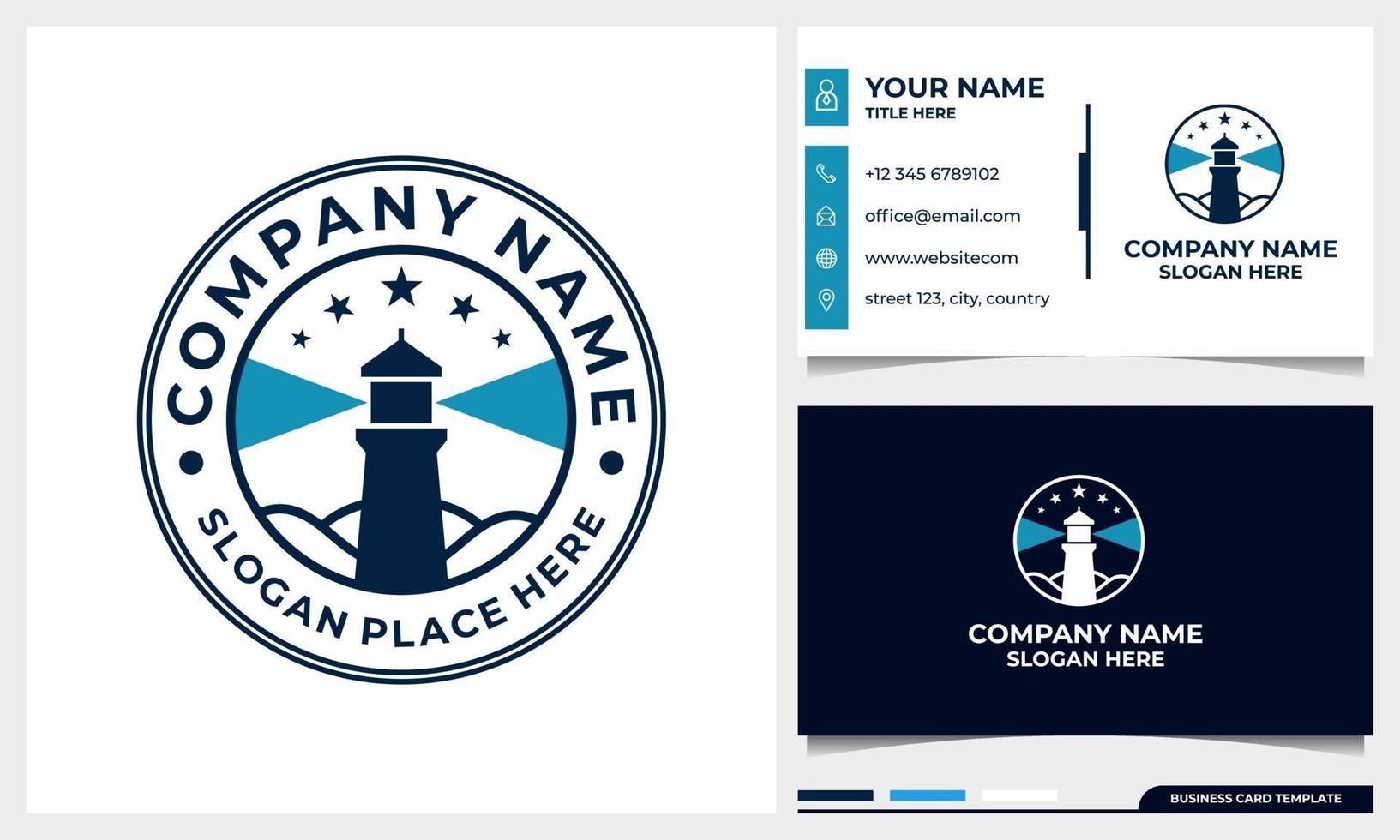 badge lighthouse logo design with business card template vector