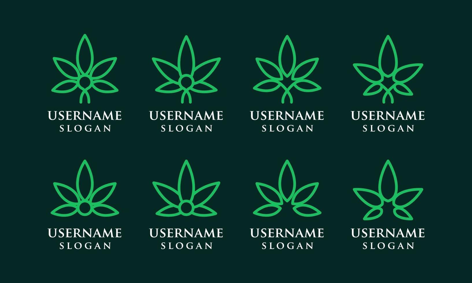 Cannabis marijuana weed leaves set in line art style vector