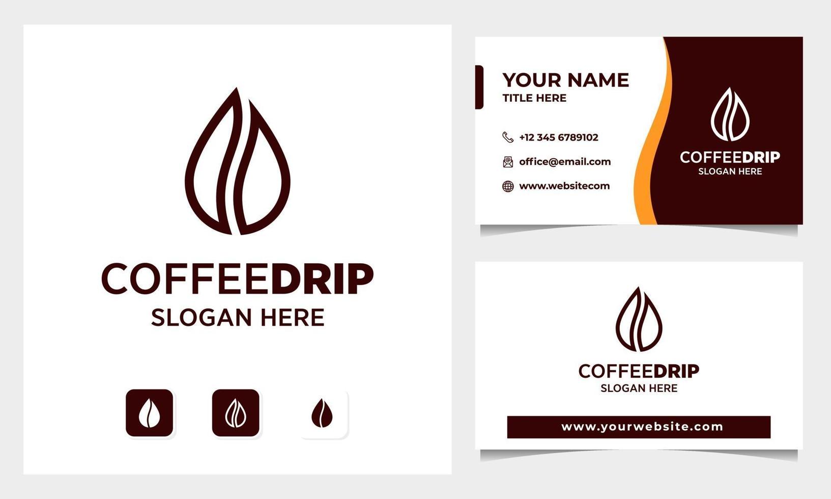 Grano de café con diseño de logotipo de concepto de gota de agua, tarjeta de visita vector
