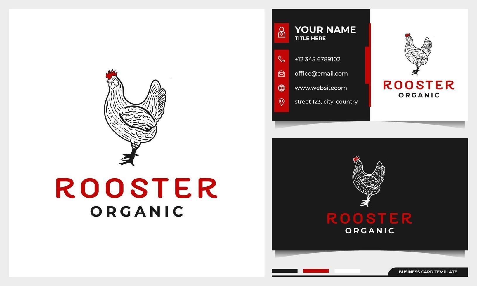 dibujado a mano pollo gallo diseño de logotipo vintage vector
