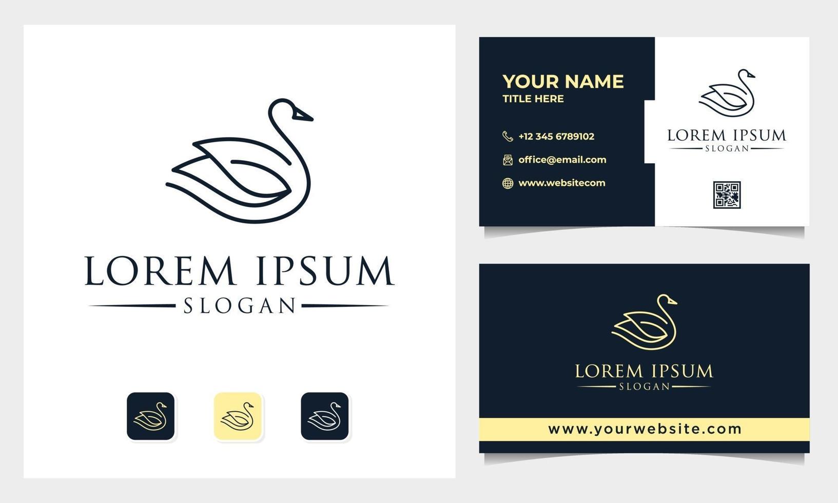 Luxury Line Art Swan and Lotus Logo Design with Business Card template vector