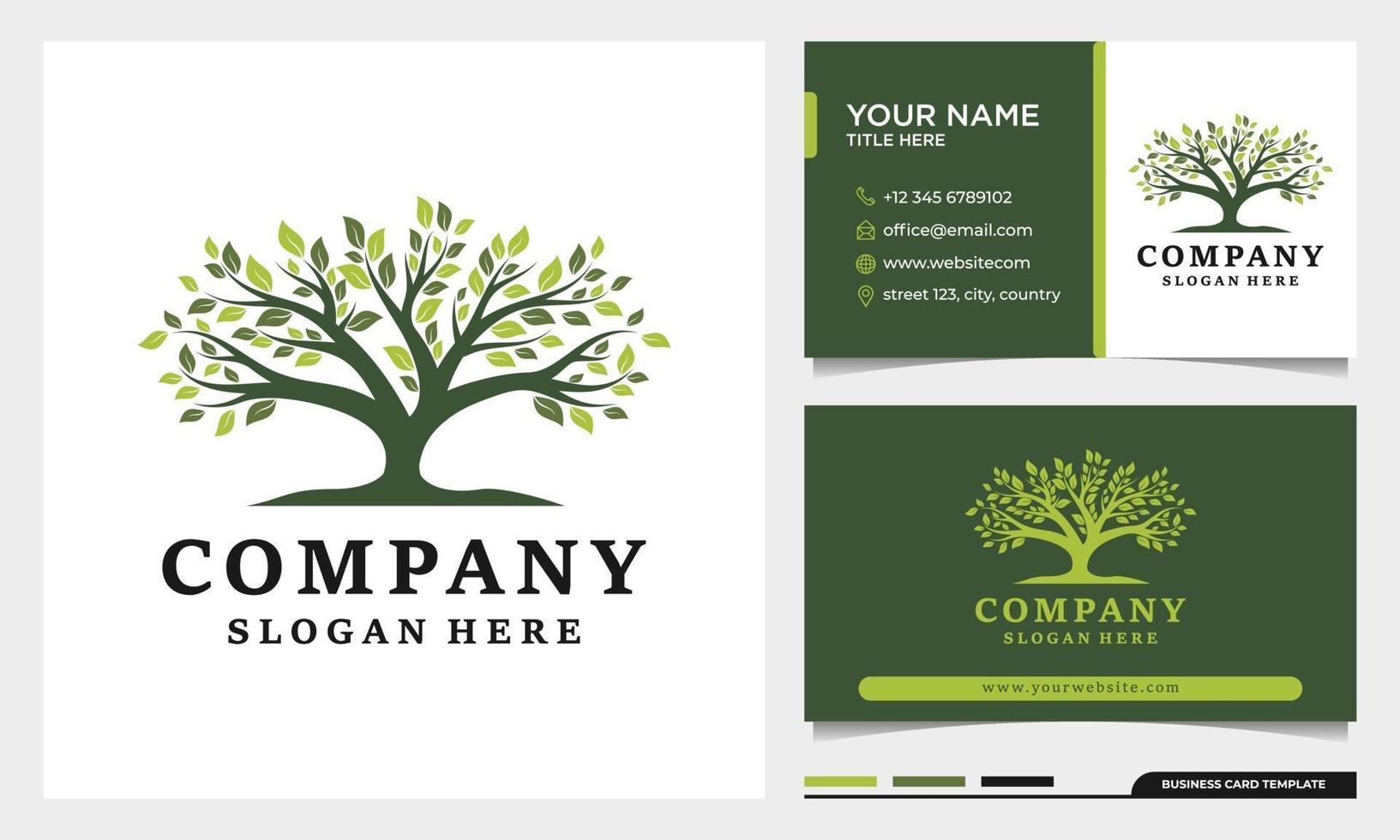 Nature tree logo design with business card template vector