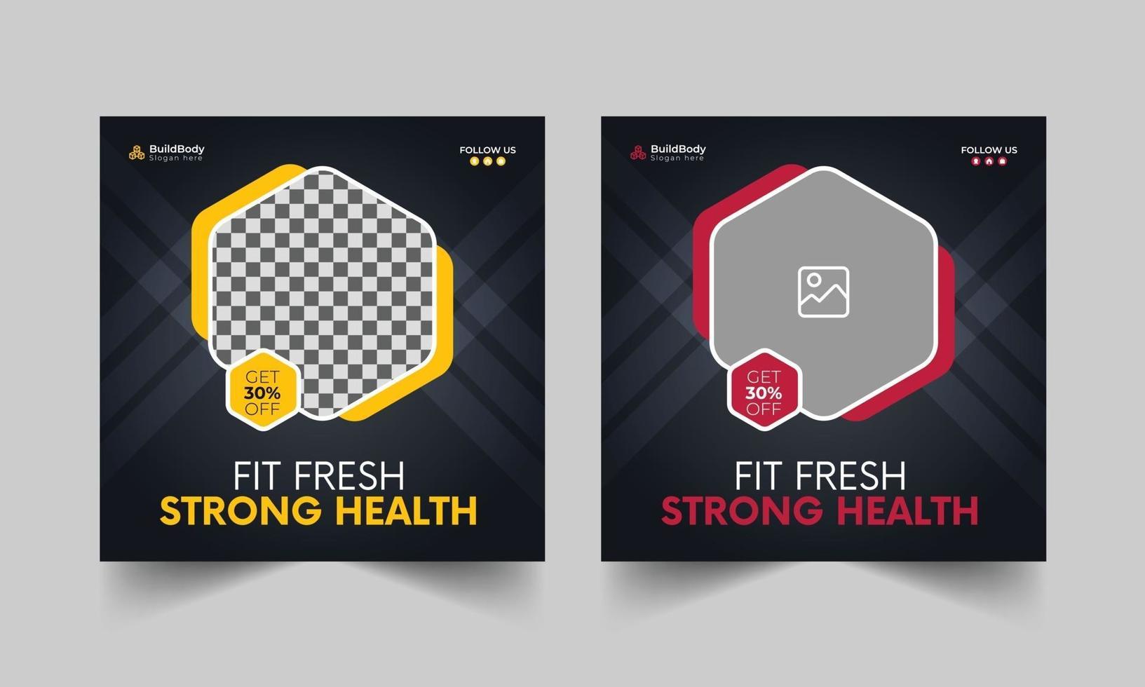 Gym fitness square banner template for post design vector