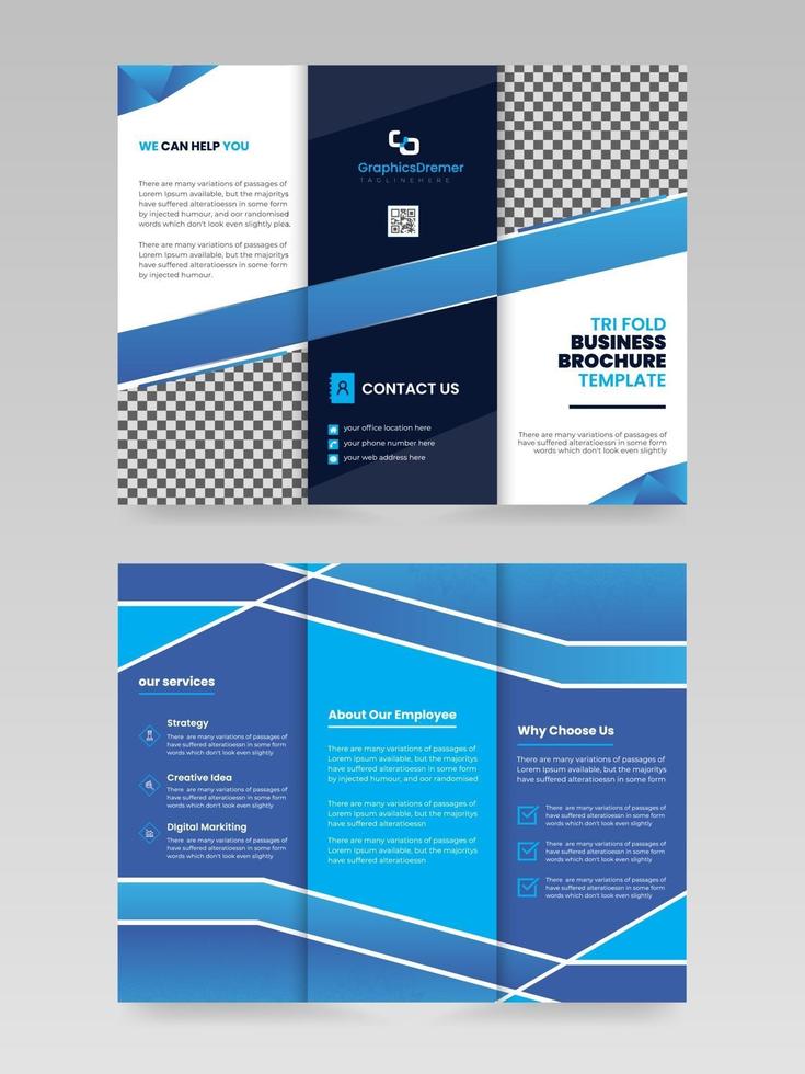 Blue abstract trifold business brochure design template vector