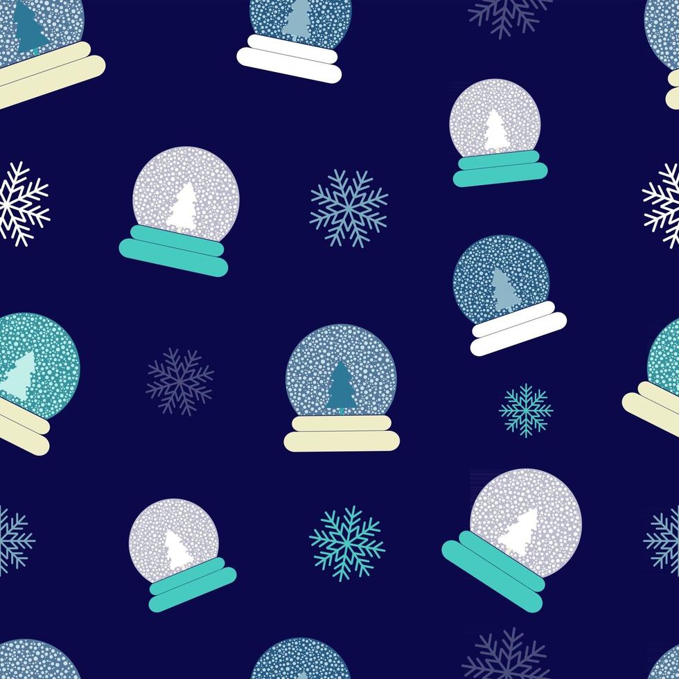Navidad bolas de nieve y copos de nieve sin fisuras repetir patrón de vectores