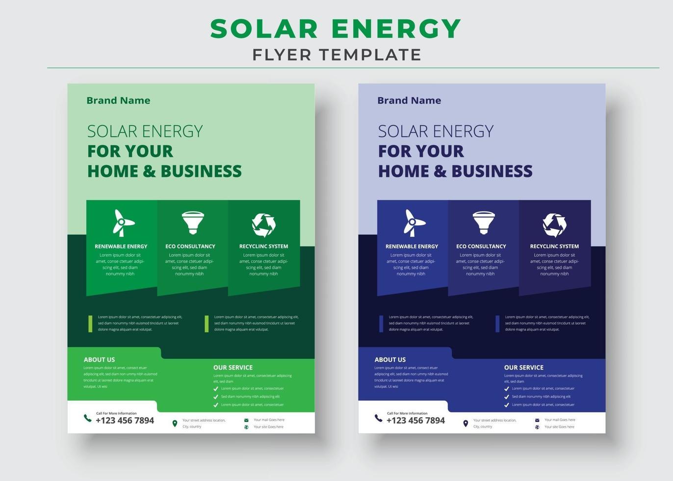 plantillas de folletos de energía solar verde, folletos de energía solar vector