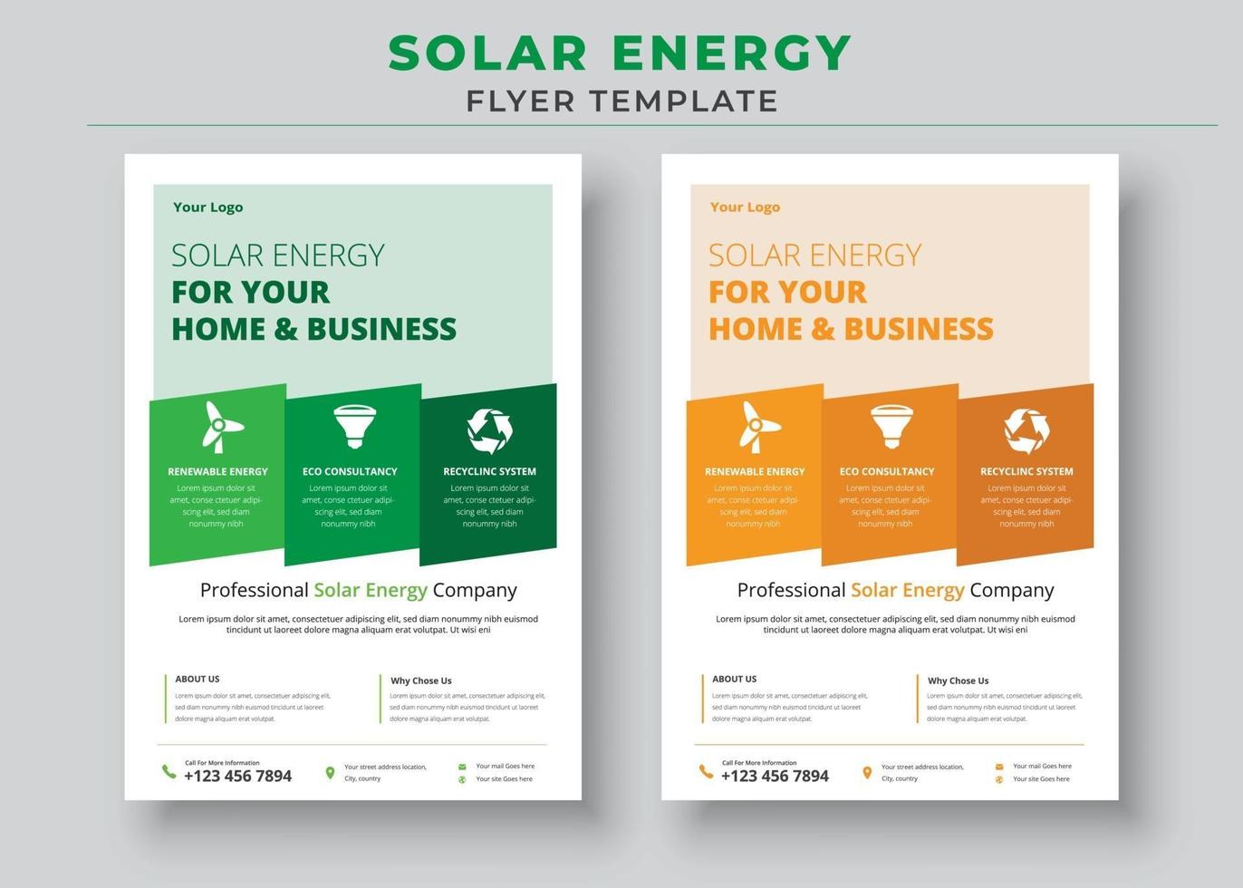 plantillas de folletos de energía solar verde, folletos de energía solar vector