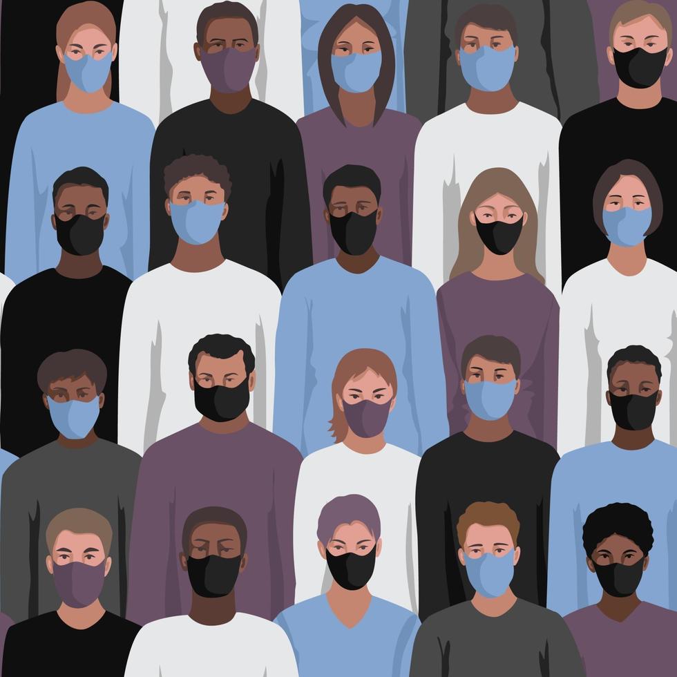 People in face masks vector seamless pattern. Coronavirus