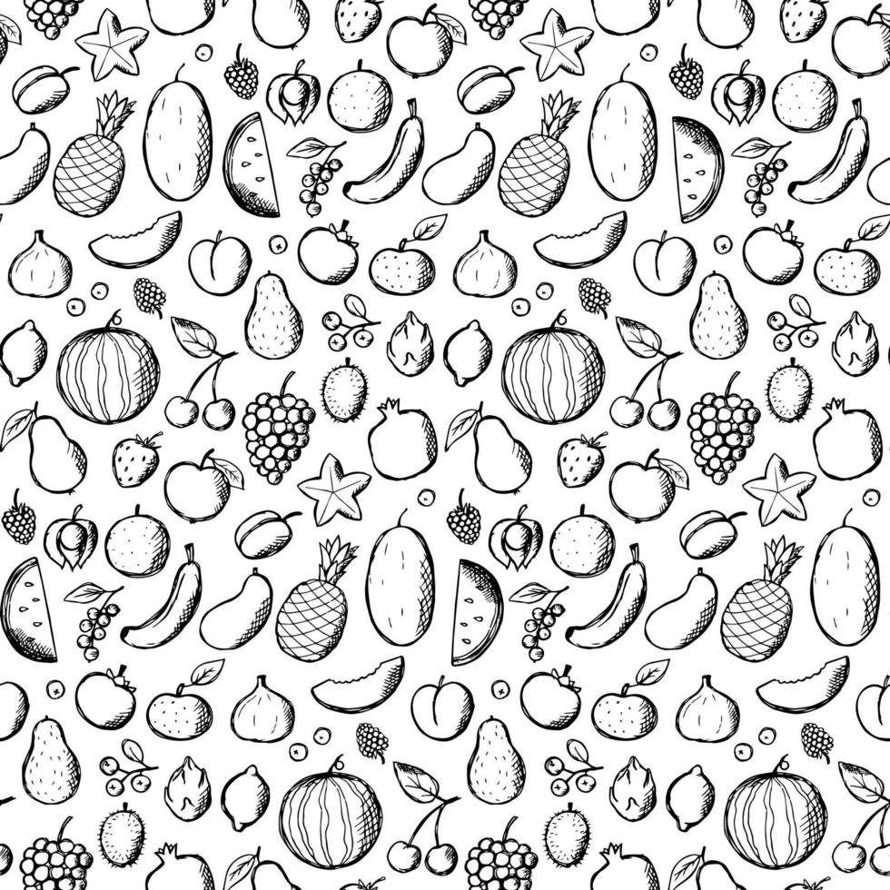 frutas, garabato, mano, dibujar, seamless, patrón vector