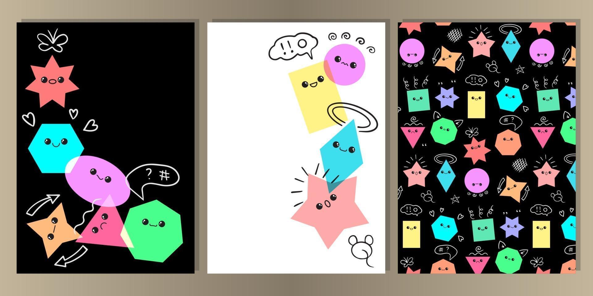 emoji de figuras geométricas divertido juego de portadas vector