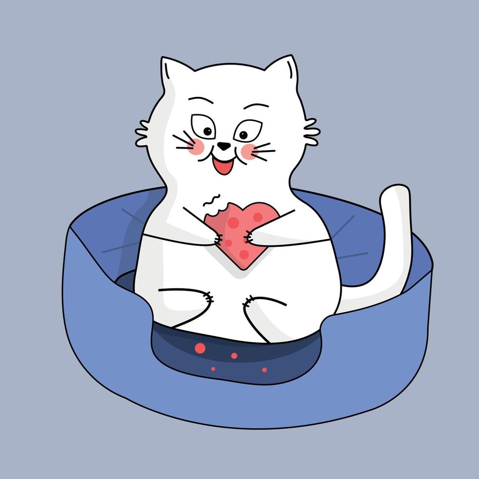 Plump white cat eating biscuit vector
